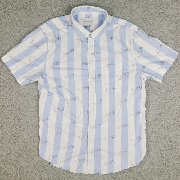 American Eagle Shirt Men's Large White Blue Striped Paradise Colorful Button Up - Picture 1 of 11